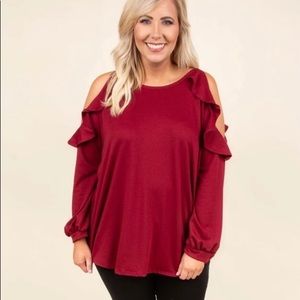 “Giving the cold shoulder top- burgundy”
